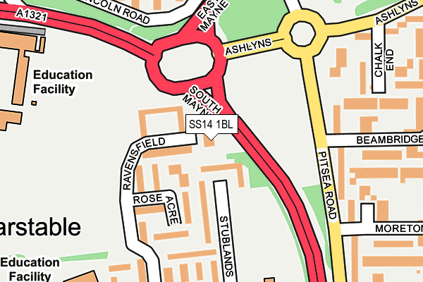 SS14 1BL map - OS OpenMap – Local (Ordnance Survey)