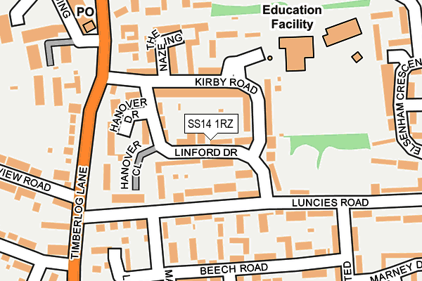 SS14 1RZ map - OS OpenMap – Local (Ordnance Survey)