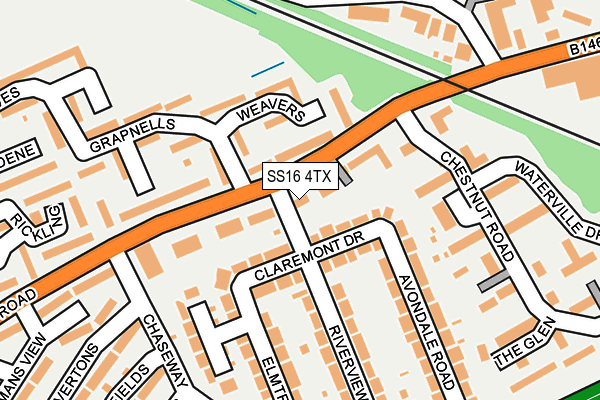 SS16 4TX map - OS OpenMap – Local (Ordnance Survey)