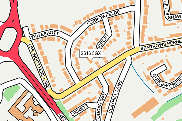 SS16 5GX map - OS OpenMap – Local (Ordnance Survey)