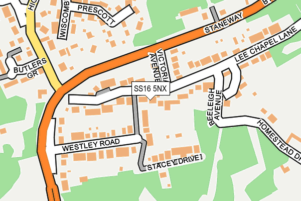 SS16 5NX map - OS OpenMap – Local (Ordnance Survey)