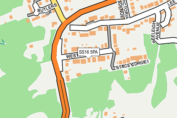SS16 5PA map - OS OpenMap – Local (Ordnance Survey)