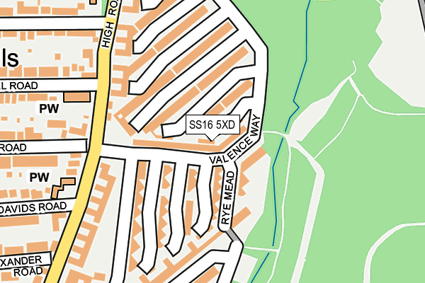 SS16 5XD map - OS OpenMap – Local (Ordnance Survey)
