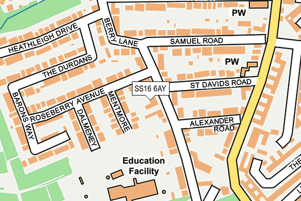 SS16 6AY map - OS OpenMap – Local (Ordnance Survey)