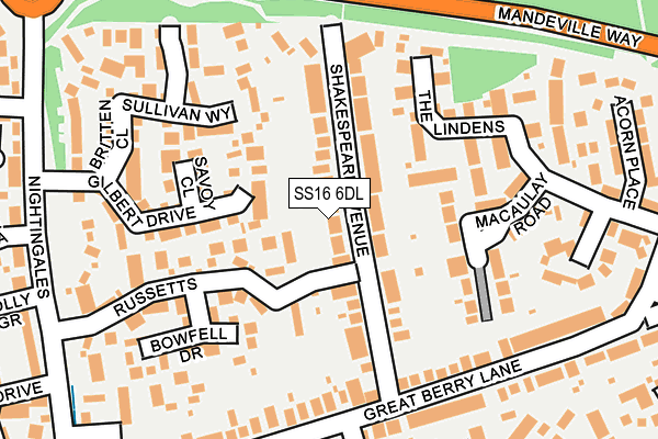 SS16 6DL map - OS OpenMap – Local (Ordnance Survey)