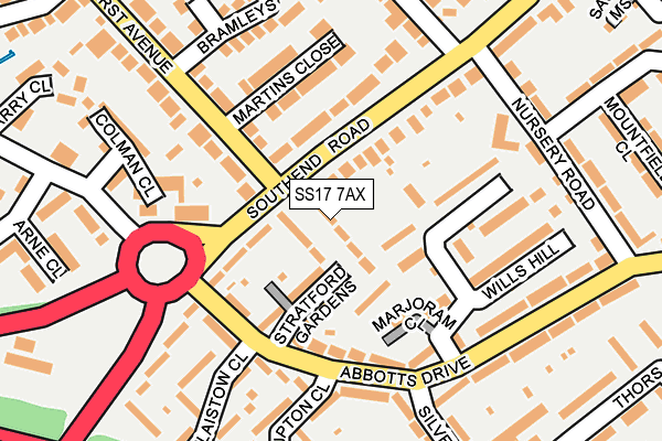 SS17 7AX map - OS OpenMap – Local (Ordnance Survey)