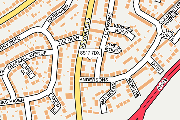 SS17 7DX map - OS OpenMap – Local (Ordnance Survey)