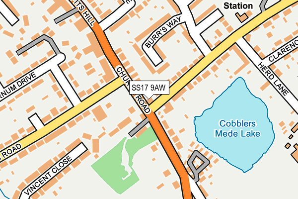 SS17 9AW map - OS OpenMap – Local (Ordnance Survey)