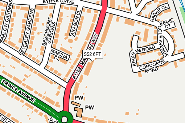 SS2 6PT map - OS OpenMap – Local (Ordnance Survey)