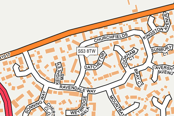 SS3 8TW map - OS OpenMap – Local (Ordnance Survey)