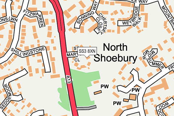 SS3 8XN map - OS OpenMap – Local (Ordnance Survey)