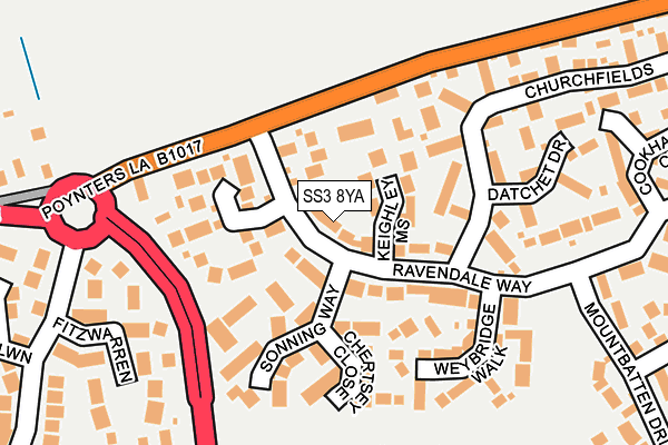 SS3 8YA map - OS OpenMap – Local (Ordnance Survey)