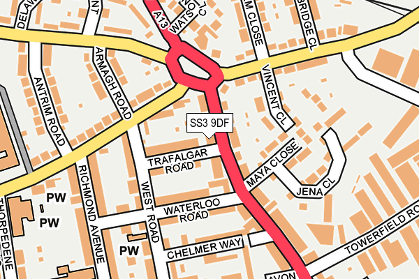 SS3 9DF map - OS OpenMap – Local (Ordnance Survey)