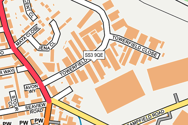 SS3 9QE map - OS OpenMap – Local (Ordnance Survey)