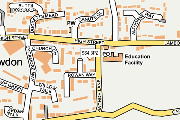 SS4 3PZ map - OS OpenMap – Local (Ordnance Survey)