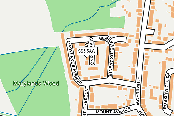 SS5 5AW map - OS OpenMap – Local (Ordnance Survey)