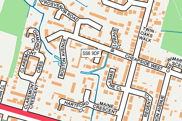 SS6 9DF map - OS OpenMap – Local (Ordnance Survey)