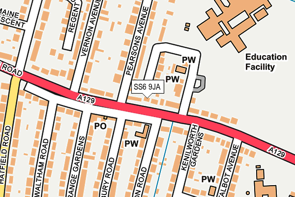 SS6 9JA map - OS OpenMap – Local (Ordnance Survey)