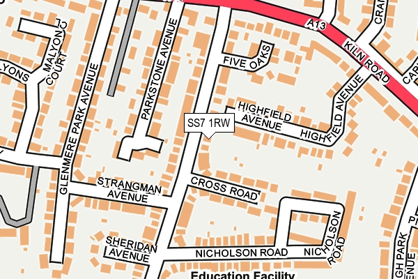 SS7 1RW map - OS OpenMap – Local (Ordnance Survey)