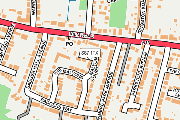 SS7 1TX map - OS OpenMap – Local (Ordnance Survey)