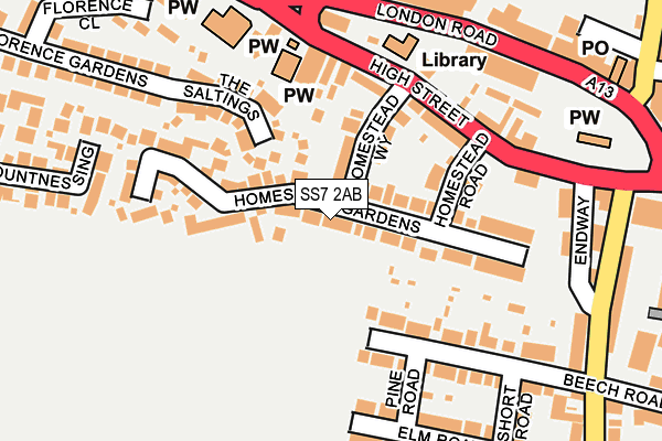 SS7 2AB map - OS OpenMap – Local (Ordnance Survey)