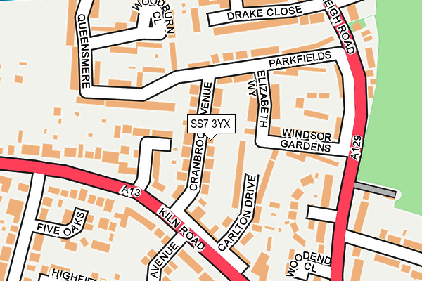 SS7 3YX map - OS OpenMap – Local (Ordnance Survey)