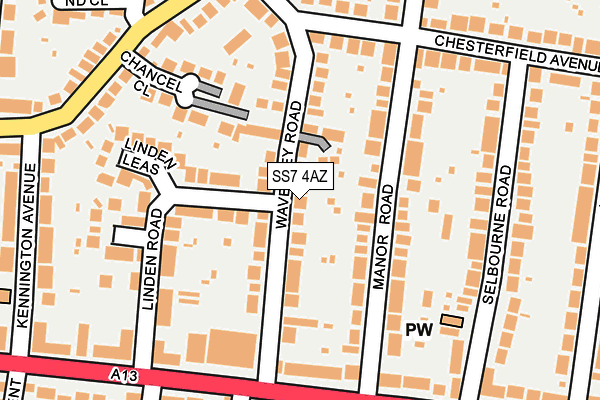 SS7 4AZ map - OS OpenMap – Local (Ordnance Survey)