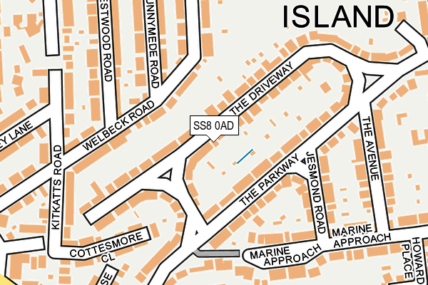 SS8 0AD map - OS OpenMap – Local (Ordnance Survey)