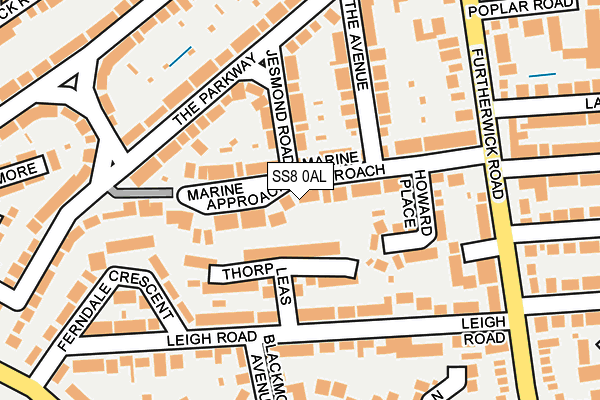 SS8 0AL map - OS OpenMap – Local (Ordnance Survey)