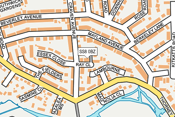 SS8 0BZ map - OS OpenMap – Local (Ordnance Survey)