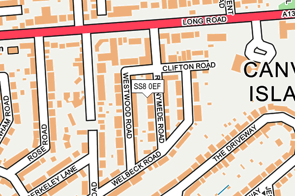 SS8 0EF map - OS OpenMap – Local (Ordnance Survey)