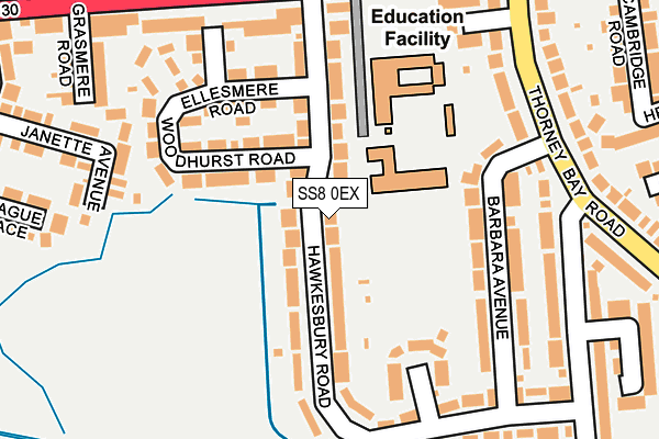 SS8 0EX map - OS OpenMap – Local (Ordnance Survey)