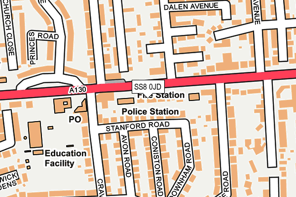 SS8 0JD map - OS OpenMap – Local (Ordnance Survey)