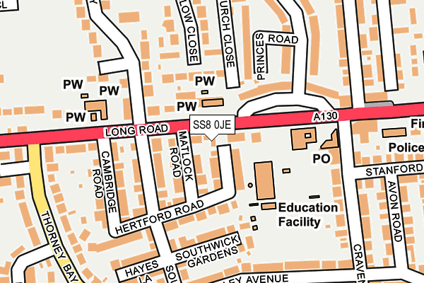 SS8 0JE map - OS OpenMap – Local (Ordnance Survey)