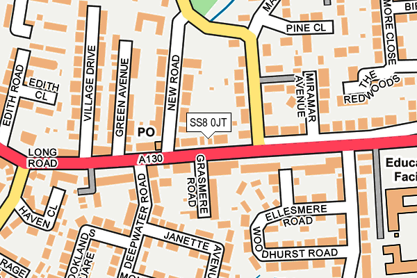 SS8 0JT map - OS OpenMap – Local (Ordnance Survey)