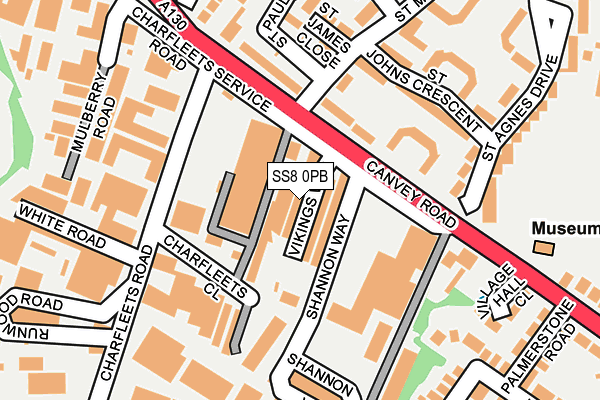 SS8 0PB map - OS OpenMap – Local (Ordnance Survey)