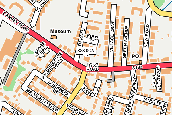 SS8 0QA map - OS OpenMap – Local (Ordnance Survey)