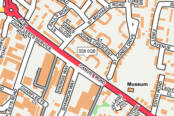 SS8 0QB map - OS OpenMap – Local (Ordnance Survey)