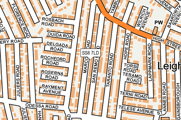 SS8 7LD map - OS OpenMap – Local (Ordnance Survey)