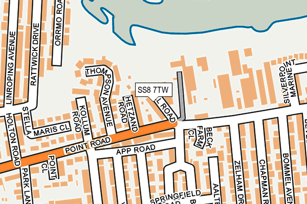 SS8 7TW map - OS OpenMap – Local (Ordnance Survey)