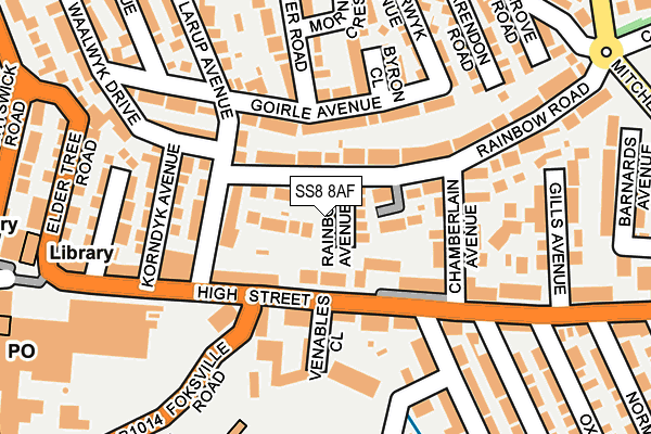 SS8 8AF map - OS OpenMap – Local (Ordnance Survey)