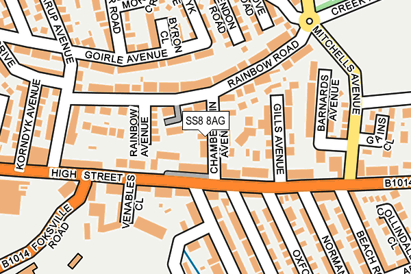 SS8 8AG map - OS OpenMap – Local (Ordnance Survey)