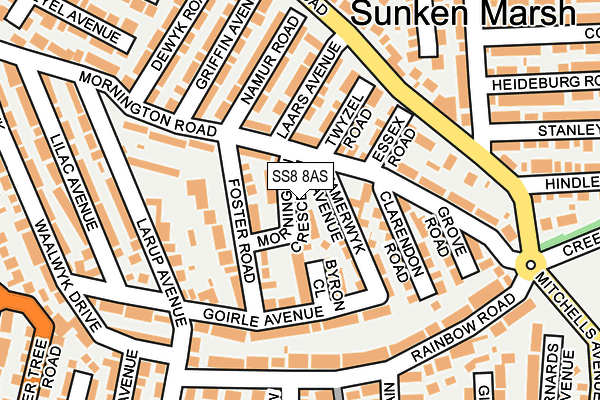 SS8 8AS map - OS OpenMap – Local (Ordnance Survey)