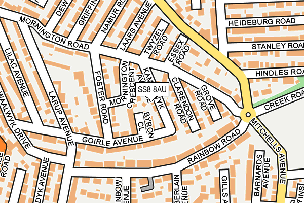 SS8 8AU map - OS OpenMap – Local (Ordnance Survey)