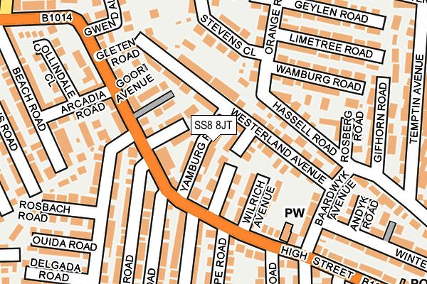 SS8 8JT map - OS OpenMap – Local (Ordnance Survey)