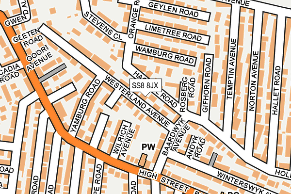 SS8 8JX map - OS OpenMap – Local (Ordnance Survey)