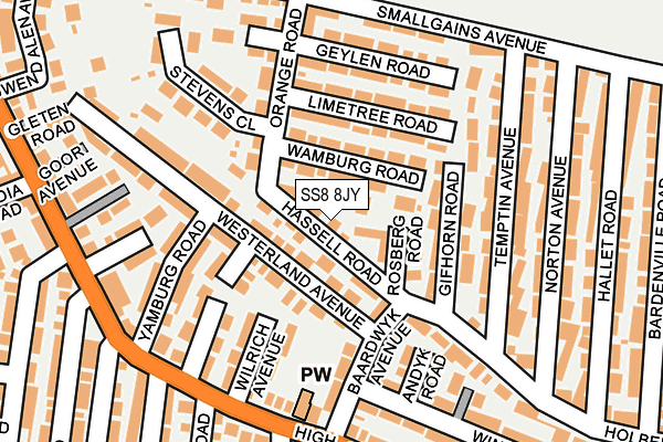 SS8 8JY map - OS OpenMap – Local (Ordnance Survey)