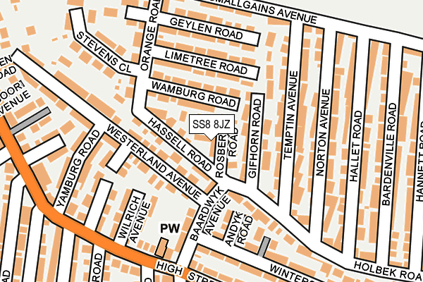 SS8 8JZ map - OS OpenMap – Local (Ordnance Survey)