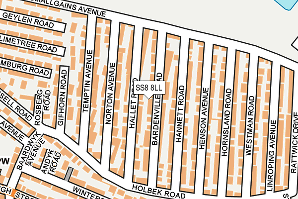 SS8 8LL map - OS OpenMap – Local (Ordnance Survey)