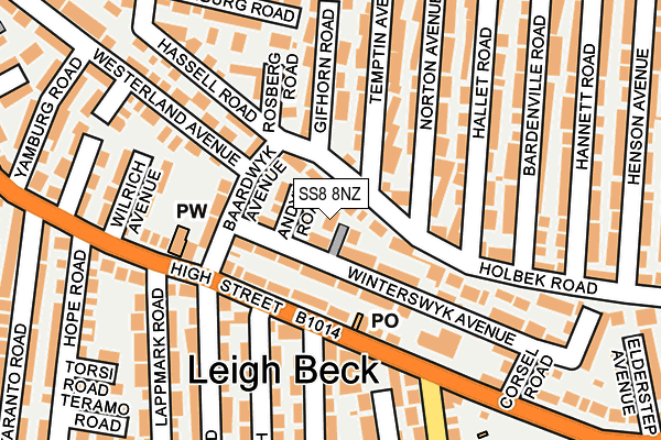 SS8 8NZ map - OS OpenMap – Local (Ordnance Survey)